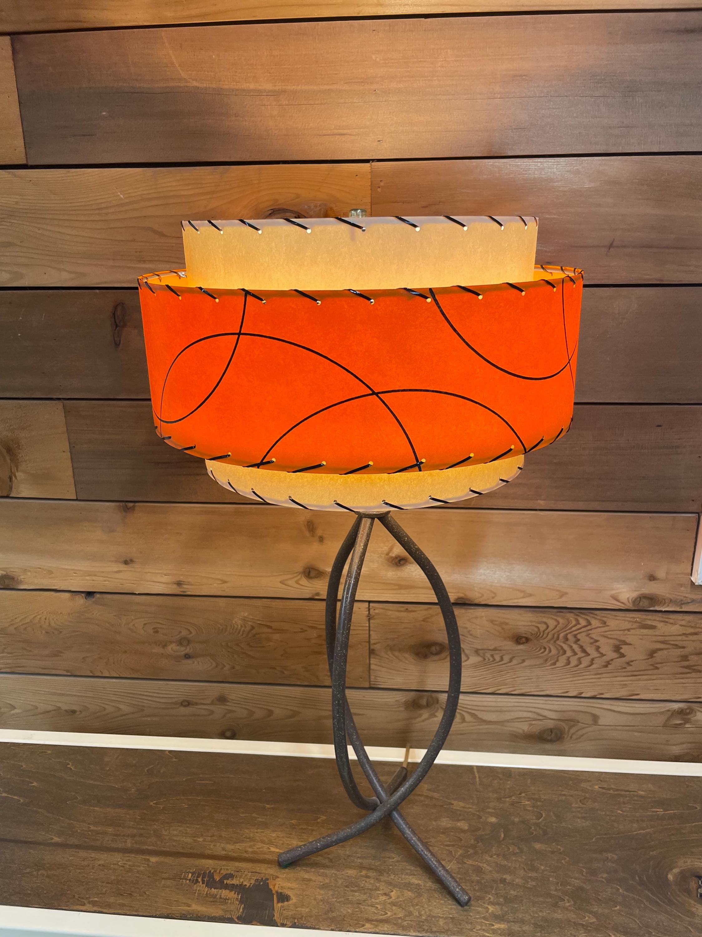 Mid Century Style 3 Tier Fiberglass Lamp Shade Retro Modern Orange and Ivory