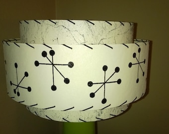 Vintage Mid Century Style Fiberglass Lamp Shade Modern Atomic Starburst Ivory/BLK