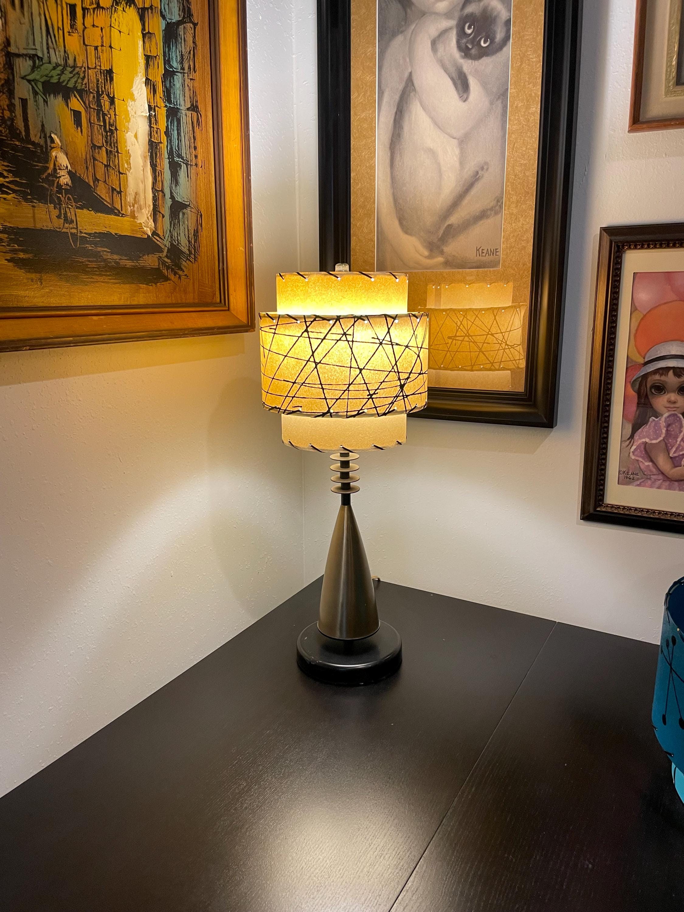 Vintage Mid Century Style 3 Tier Fiberglass Lamp Shade Modern Atomic Ivory Small Abstract