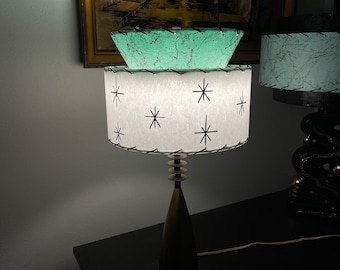 Mid Century Vintage Style Taped 2 Tier Fiberglas Lampenschirm Moderne Atomic Sea Foam