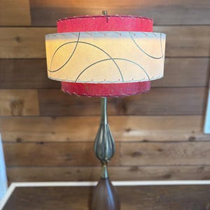 Mid Century Style 3 Tier Fiberglass Lamp Shade Retro Modern 15X9 Burgundy