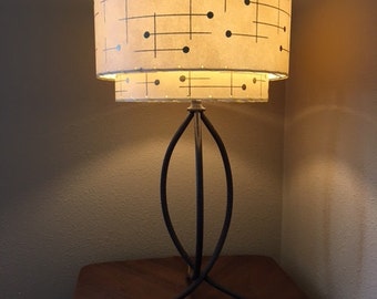 Mid Century Vintage Style 2 Tier Fiberglass Lamp Shade Modern Atomic Retro Ivory/Gold