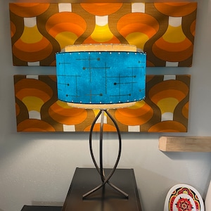 Mid Century Style 3 Tier Fiberglass Lamp Shade Retro Modern 15X9.5 Teal / Ivory