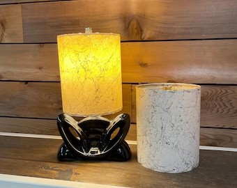 Custom Pair of Mid Century Style Fiberglass Lamp Shades Ivory and Gold
