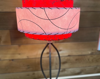 Halverwege de eeuw 3-laagse glasvezel lampenkap retro modern 15 x 9 roze/ rood