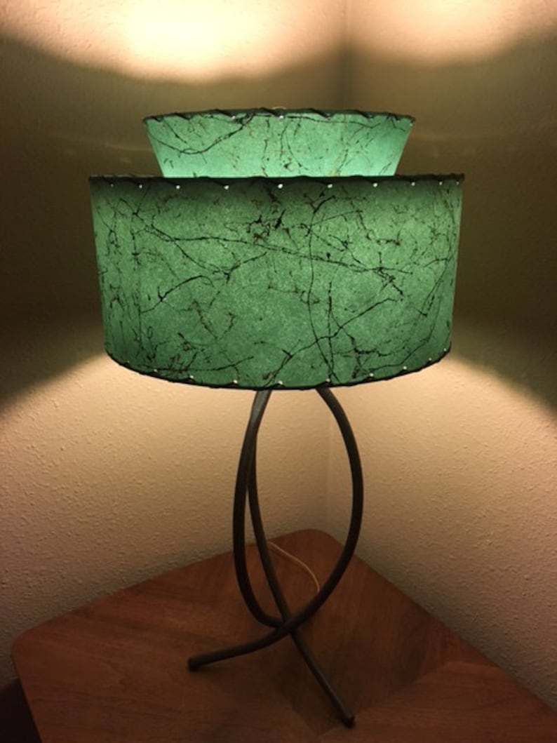 Mid Century Vintage Style Tapered 2 Tier Fiberglass Lamp Shade Modern Atomic Alpine Green