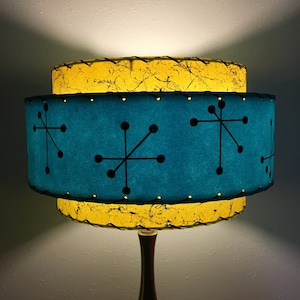 Mid Century Vintage Style 3 Tier Fiberglass Lamp Shade  Atomic 15x9 Turquoise/Yellow