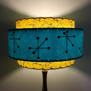 Mid Century Vintage Style 3 Tier Fiberglass Lamp Shade  Atomic 15x9 Turquoise/Yellow