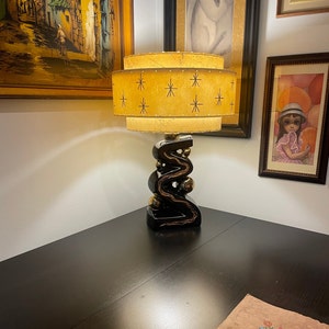 Mid Century Style 3 Tier Fiberglass Lamp Shade Retro Modern Atomic Ivory/Ivory/Gold