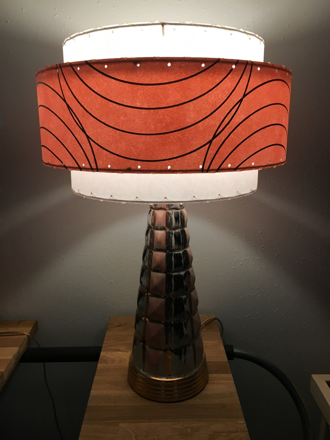 Vintage Mid Century Style Fiberglass Lamp Shade Modern Atomic White — free download