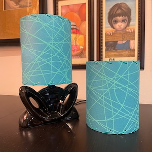 Custom Pair of Mid Century Style Fiberglass Lamp Shades Turquoise / Turquoise