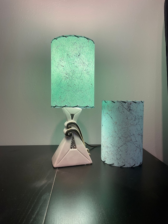 Custom Pair of Mid Century Style Fiberglass Lamp Shades Sea Foam