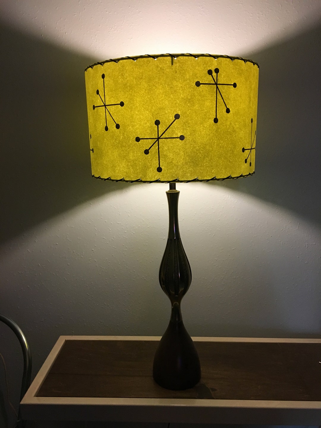 Mid Century Style Fiberglass Lamp Shade Retro Modern Starburst Olive