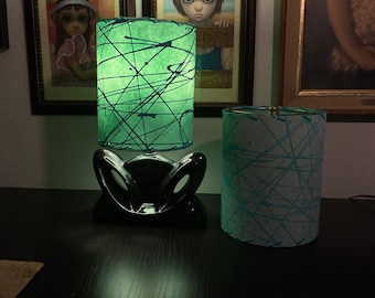 Custom Pair of Mid Century Style Fiberglass Lamp Shades Sea Foam / Turquoise