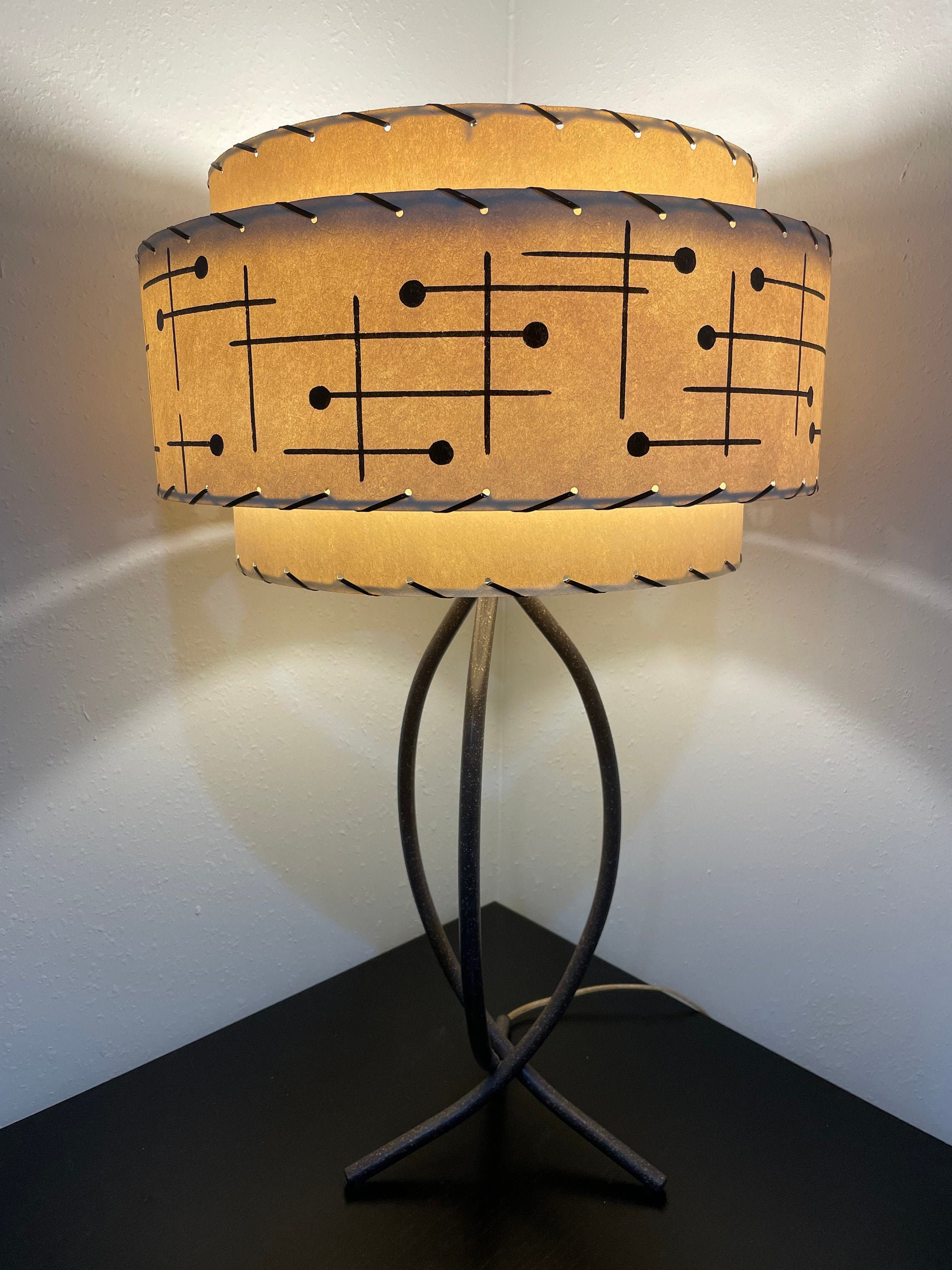 Mid Century Style Tier Fiberglass Lamp Shade Retro Modern 15X9 Ivory BLK  MATCH