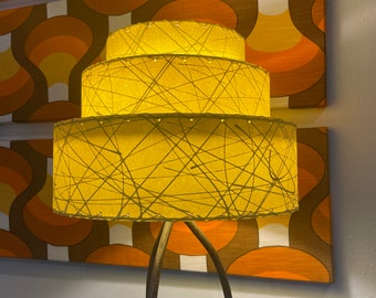 Mid Century Style 3 Tier Fiberglass Lamp Shade Retro Modern 15x11 Pagoda Yellow/Yellow