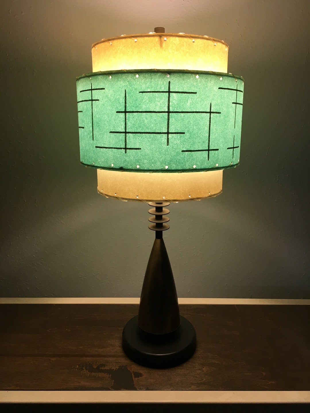 Vintage Mid Century Style Fiberglass Lamp Shade Modern Atomic Sea Foam and Ivory 10x9 Etsy