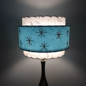 Vintage Mid Century Style Fiberglass Lamp Shade Modern Atomic Light Blue / White 12x9