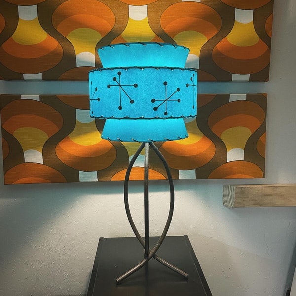 Mid Century Vintage Style Tapered 3 Tier Fiberglass Lamp Shade Starburst Atomic Teal / Turquoise