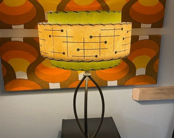 Vintage Mid Century Style 3 Tier Fiberglass Lamp Shade Modern Atomic Olive/Ivory Matchstick