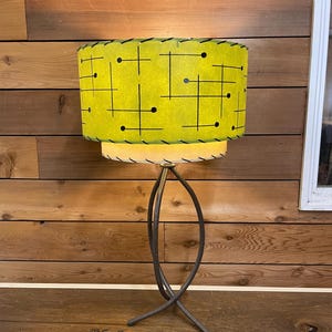 Mid Century Vintage Style 2 Tier Fiberglass Lamp Shade Modern Atomic Retro Olive Green
