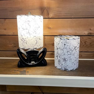 Custom Pair of Mid Century Style Fiberglass Lamp Shades White and Black