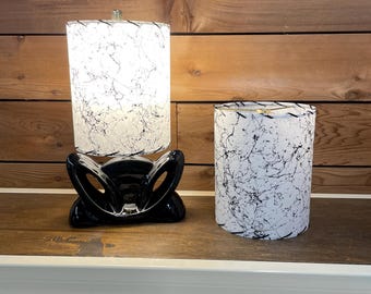 Custom Pair of Mid Century Style Fiberglass Lamp Shades White and Black