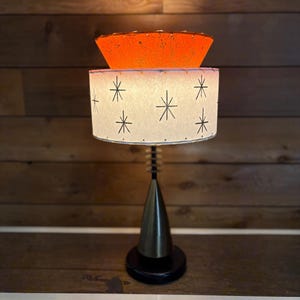 Mid Century Vintage Style Tapered 2 Tier Fiberglass Lamp Shade Modern Atomic Orange/ White