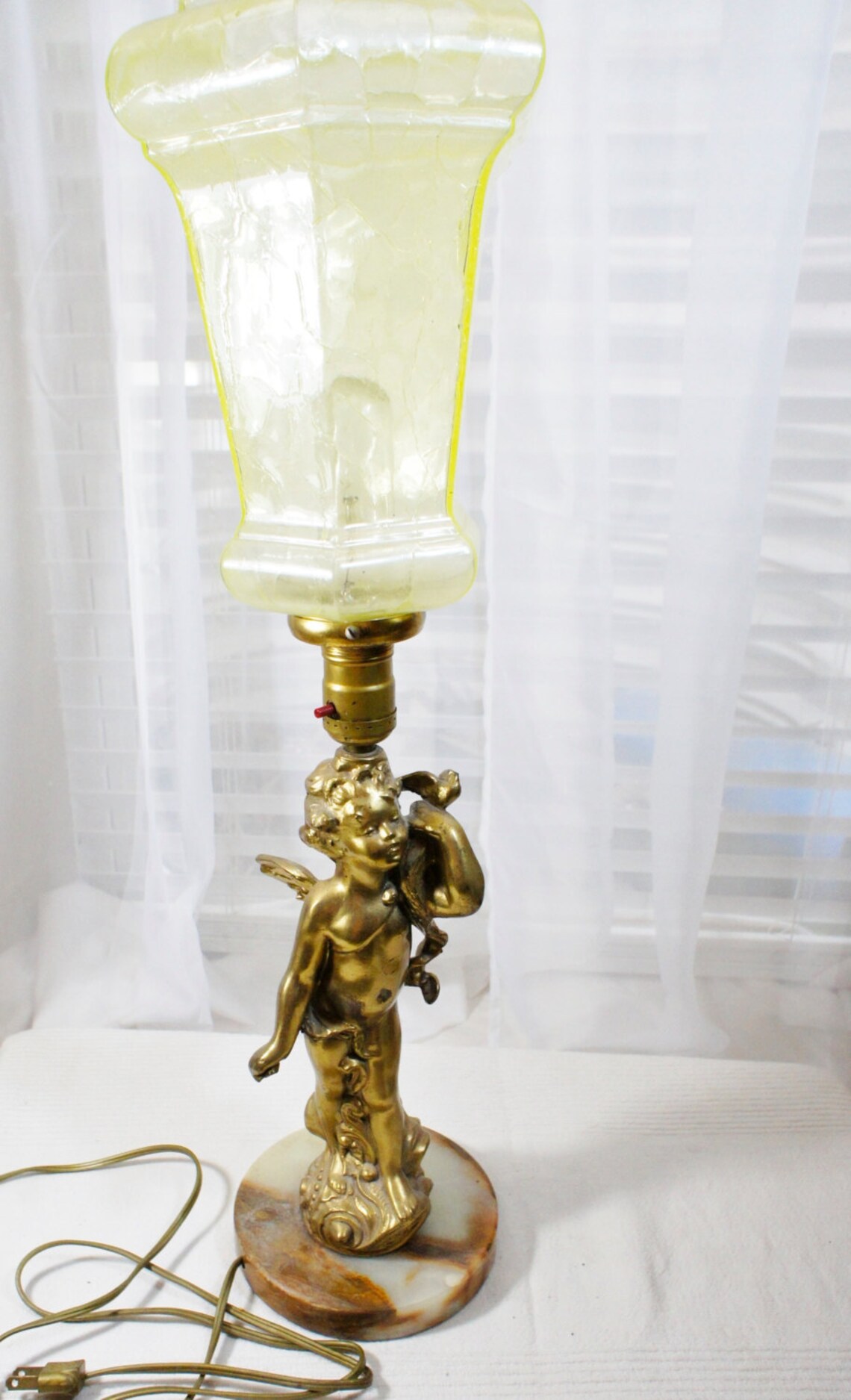 Art Nouveau Brass Cherub Table Lamp on Marble Base With Etsy
