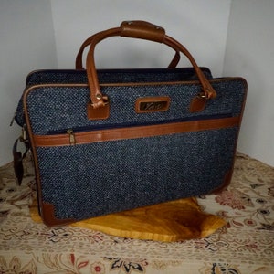 Tweed jute softside handbagage VERDI dubbel handvat verdeelde compartimenten 20 x 13 x 9 kunstleer accenten vakantiebagage