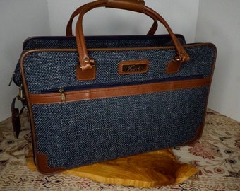 Tweed Jute softside carry on suitcase VERDI double handle divided compartments 20x13x9 faux leather accents vacation luggage