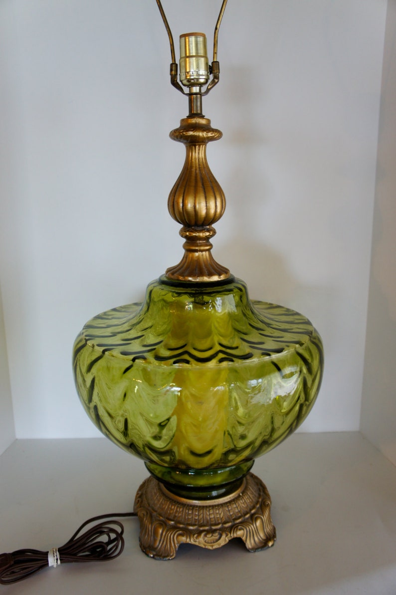 Vintage Table Lamp green glass accent nightlight unusual Etsy