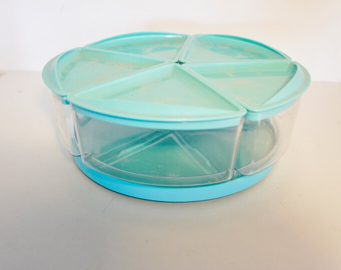 Retro Lazy Susan Kitchen Canister Craft Storage Set Turquoise Aqua Rubbermaid Vintage Camper