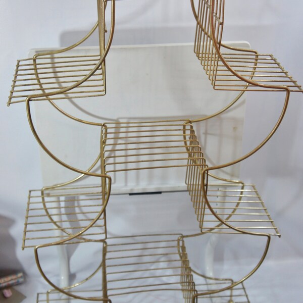 RESERVED LANKA Pagoda shape gold shelf metal wire plant stand  display eames era mid century bathroom book laundry camper phone display