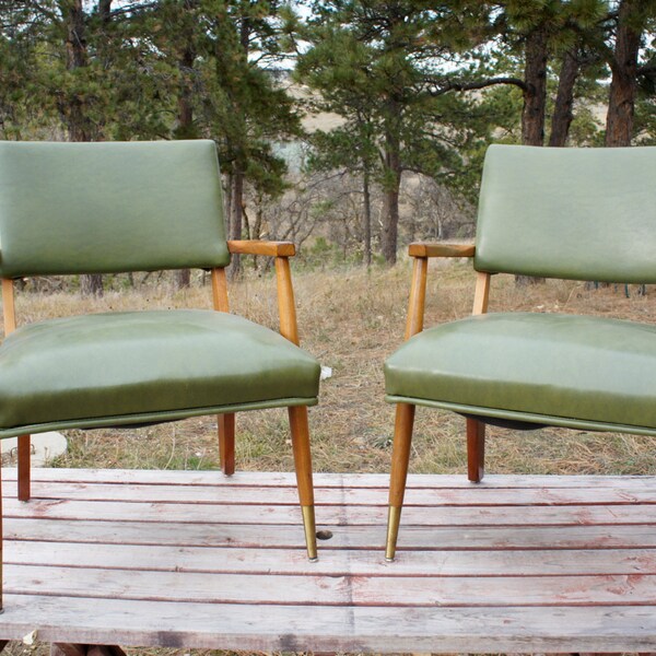 reserve for miles vintage arm chairs Jens Risom style Danish modern green upholstery pair Eames era mid century modern seating
