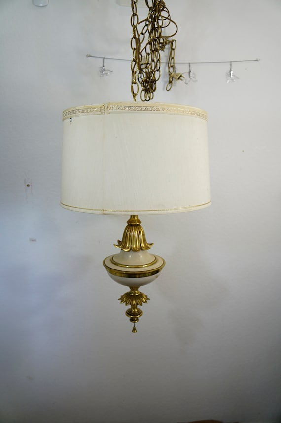 Vintage Stiffel Hanging Swag Lamp Original Shade Pull Chain Vintage Stiffel Hanging Swag Lamp, Retro Swag Hanging Lamps