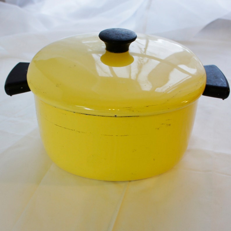 Vintage square yellow enamel stock pot with lid vintage camper Etsy