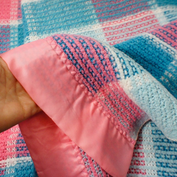 Jahrgang, Rosa und blau, gewebte Decke Hütte überprüft Bett Schicht abdecken Hütte schicke Mädchen Zimmer 76 "x 80"
