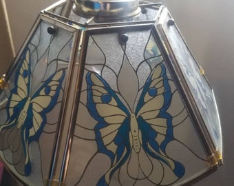 Vintage Painted Butterflies "Stained glass" swag lamp hanging pendant