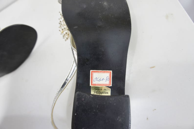 vintage metallic silver sandals with beads and pearls slingback size 7 12 or 8 open toe sandals Philippines