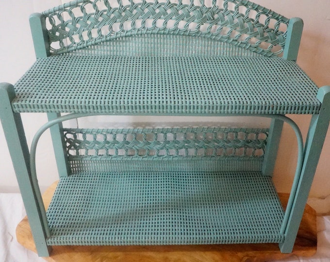 Wicker Wall Shelf Green Bathroom Storage 2 Shelf Wall or Counter Top ...
