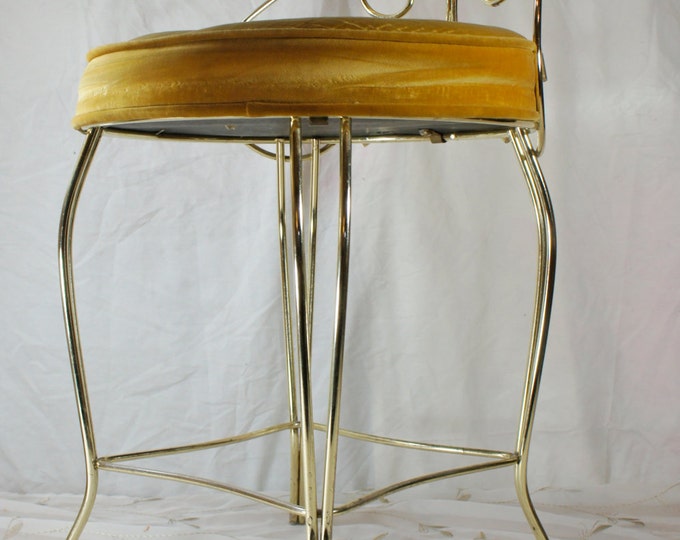 Vanity Stool Gold With Round Velvet Seat Hollywood Regency Etsy