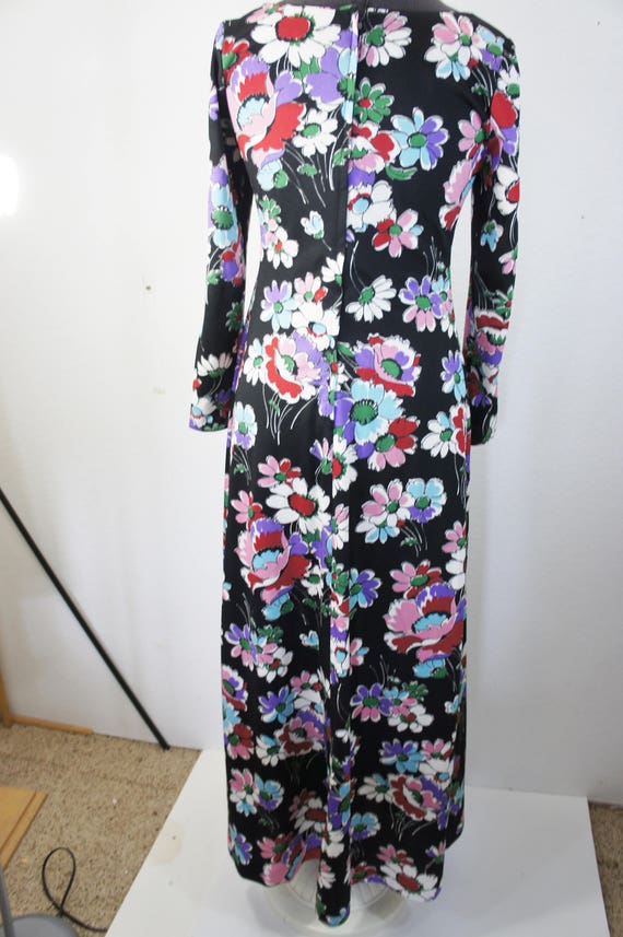 vintage  EDITH FLAGG mod maxi dress black floral … - image 4