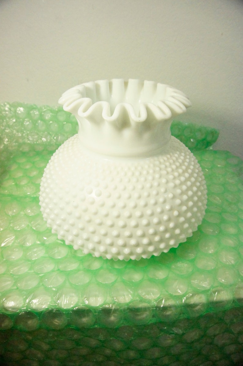 White Hobnail Milk Glass Lamp Shade 6 5 Fitter Ruffle Top Large