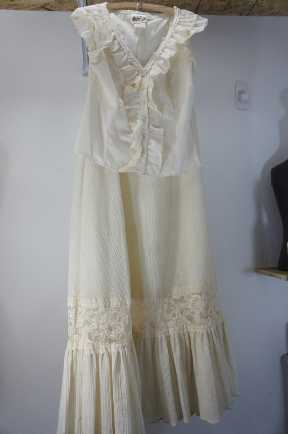 Vintage 1970s Jessica's Gunnies Gauze & Lace Maxi… - image 2