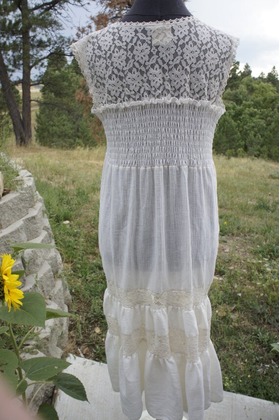 Vintage Aldens Fashions Ivory Gauze Dress Smocked… - image 3