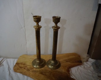 Pair of Large Statement Brass Candlesticks 15" heavy Candle Holders Mantle, Table, Display Wedding