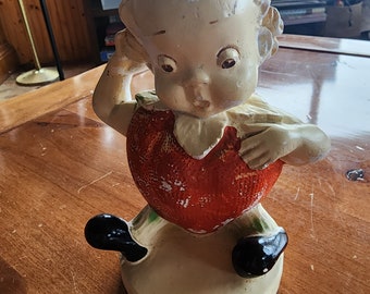 Antique Peedee anthropomorphic strawberry girl chalkware