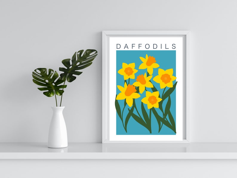 Daffodil Spring Flower Print Kitchen Print Hallway Home Wall Art Gallery Wall Bright Colourful Art A3 A4 A5 image 3