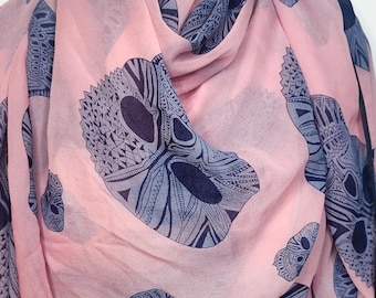 Skull Print Chiffon Scarf - Soft Pink Women's Accessory